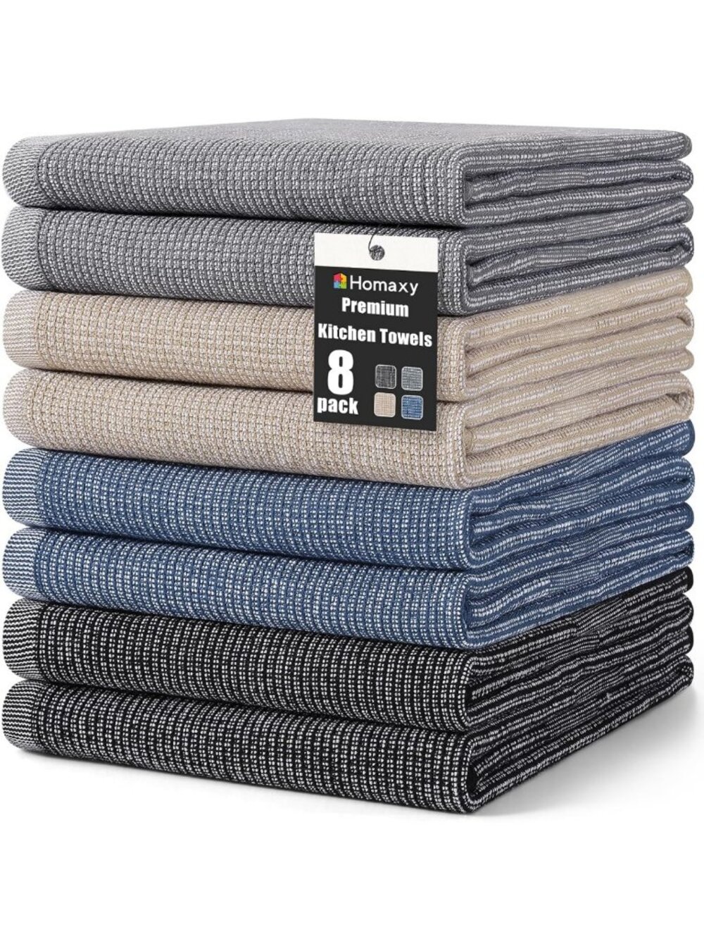 Premium 380 GSM Cotton Kitchen Towels Set of 8, 18"x28", Assorted Colors